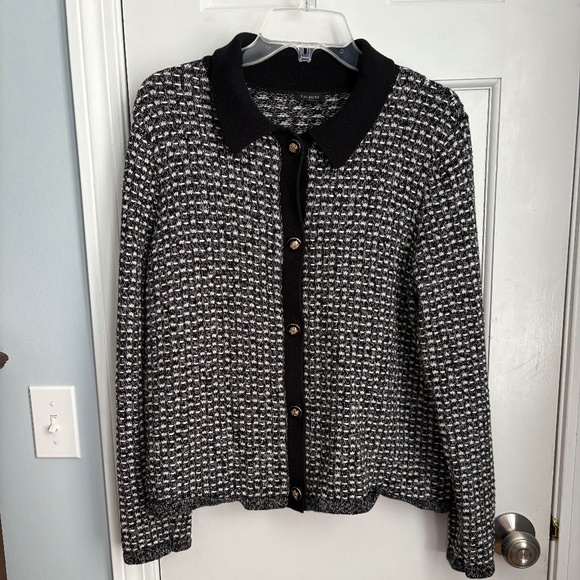 Talbots black + white cardigan, Size L - Picture 1 of 5